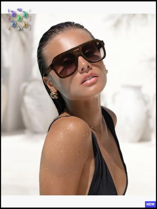 Oversized Flat Top Chunky Aviator Sunglasses Retro 70s Double Bridge Square main image 5